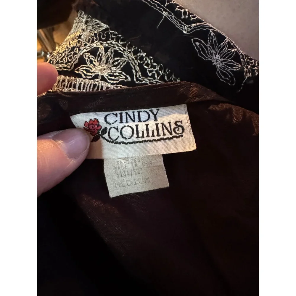 Vintage‎ Cindy Collins Black Embroidered Boho Hippie Vest Women's Medium